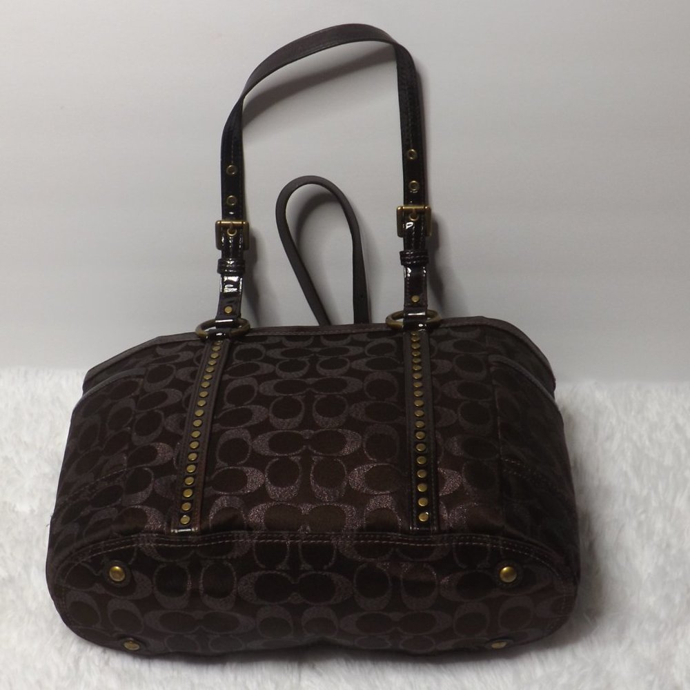 Coach Brown Lurex Jacquard Leather Signature Tote Bag - Picture 3 of 5